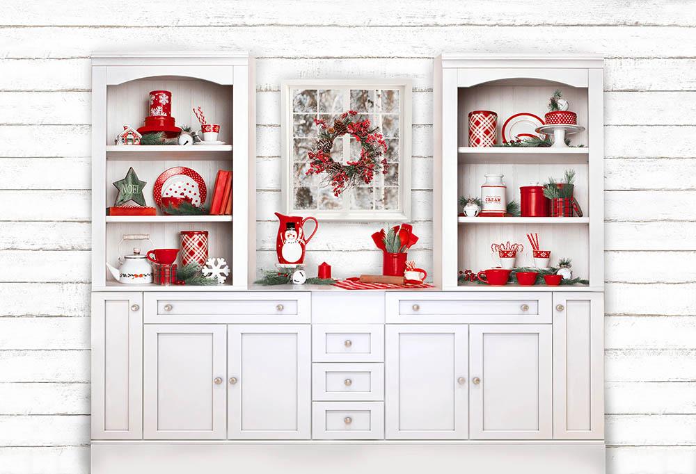 Toiles De Fond De Mur De Vaisselle De Noël De Buffet Blanc Pour La Fête G-1452