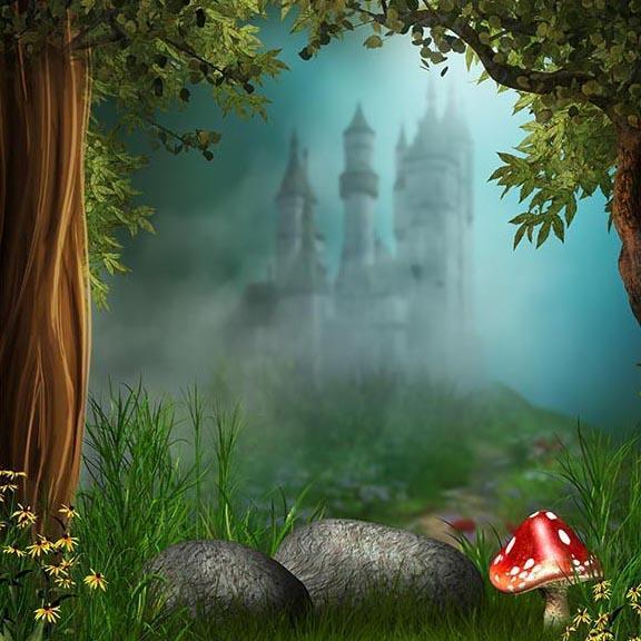 Cartoon Forest Castle Fairytale Photography Backdrops G-567