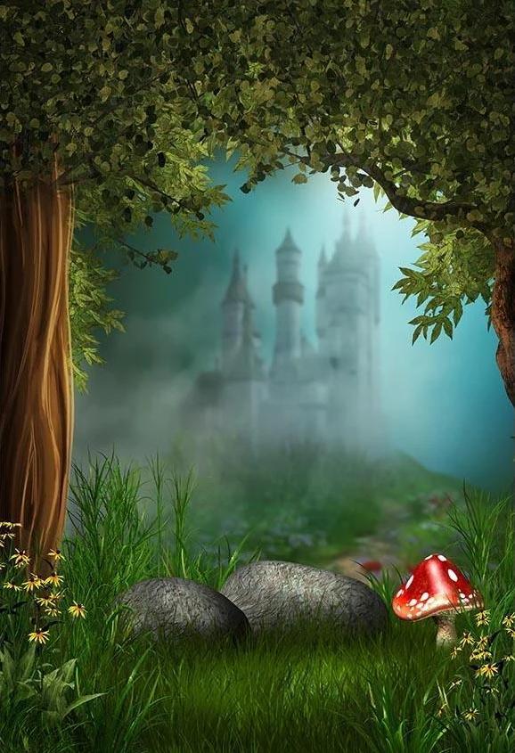 Cartoon Forest Castle Fairytale Photography Backdrops G-567