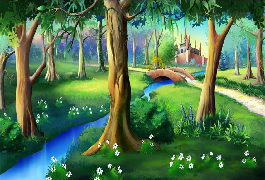 Toile de fond de Dessin animé forêt château Photo Studio G-583