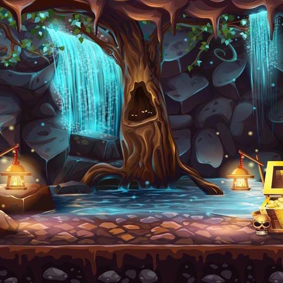 Toile de fond de photographie de conte de fées de dessin animé de forêt de nuit G-608