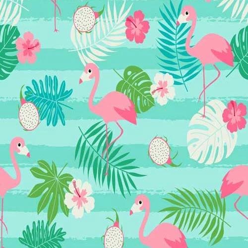 Cute Famingo Hibiscus Dragon Fruit Tropical Leaf Backdrop for Photography GA-79