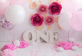 Toile De Fond Rose Ballons De Mur De Fleurs Pour Bébé Fille Photographie Gx-1035