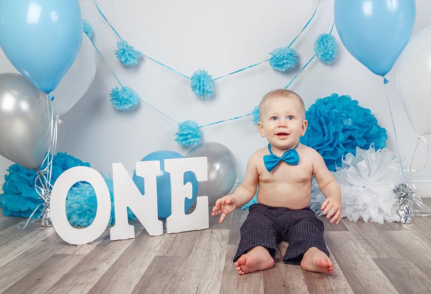 Toile De Fond Bleu Ballons De Mur De Fleurs Pour Bébé Garçon Photographie Gx-1036