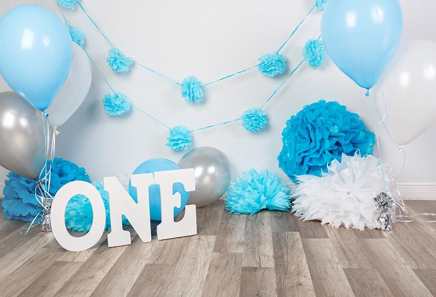 Toile De Fond Bleu Ballons De Mur De Fleurs Pour Bébé Garçon Photographie Gx-1036