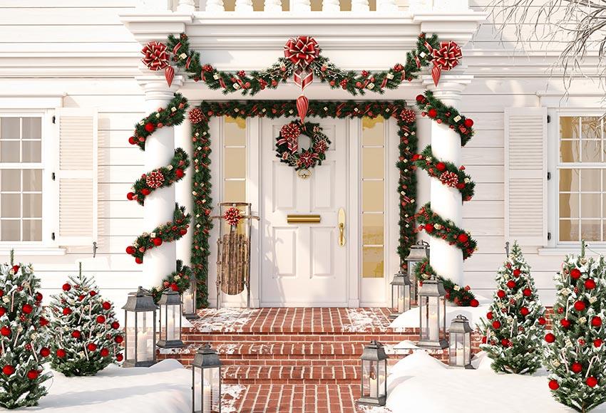 Toile De Fond De Neige De La Maison Blanche Pour Joyeux Noël Gx-1044