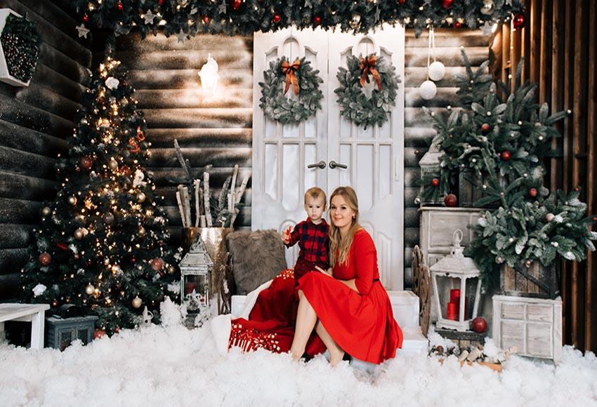 Toile De Fond De Porte Blanche Arbres De Noël Pour Décoration Gx-1055