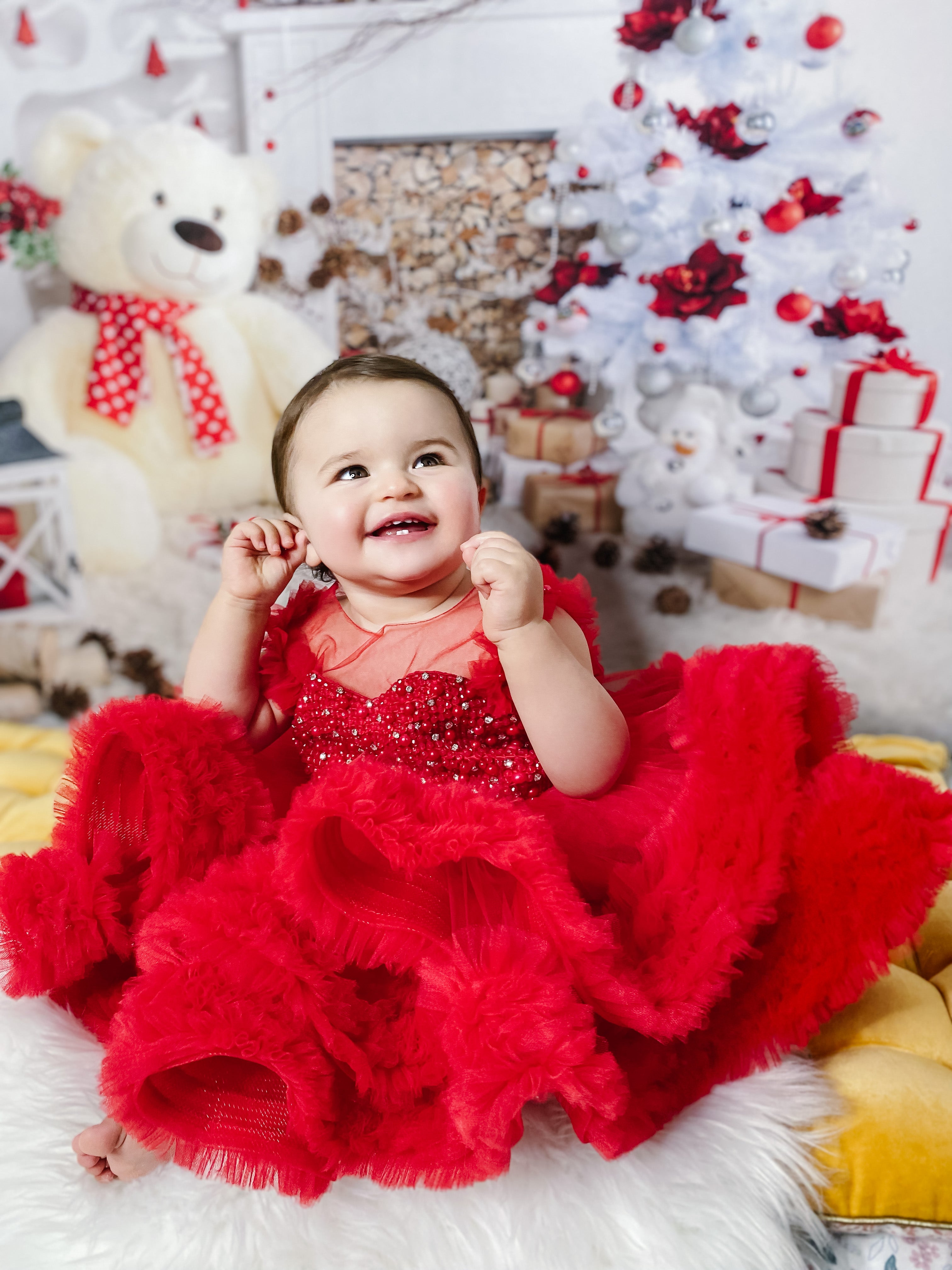 Toile de Fond de Décoration de Noël Blanc Ours Mignon pour la Fête de Noël Gx-1062