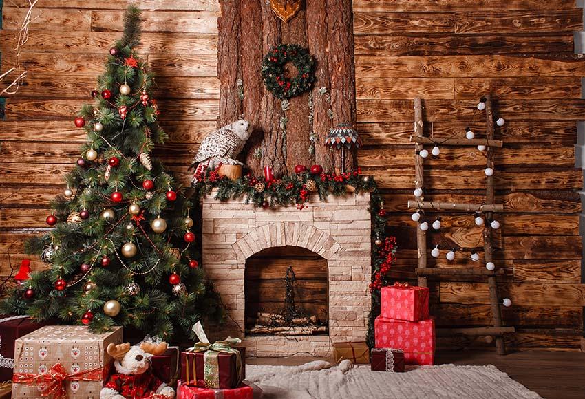 Fond De Noël En Bois Brun Pour La Décoration Gx-1071