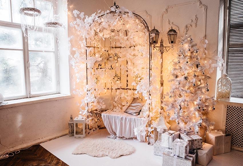 Toile De Fond De Noël Fond Blanc Chambre Décoré Gx-1086