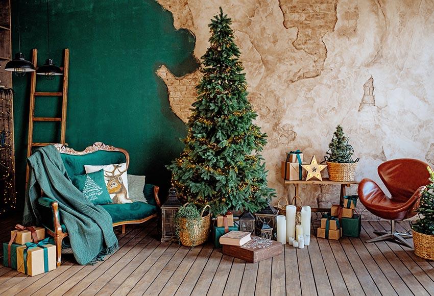 Toile De Fond Émeraude Salle Décorée Arbre De Noël Gx-1098