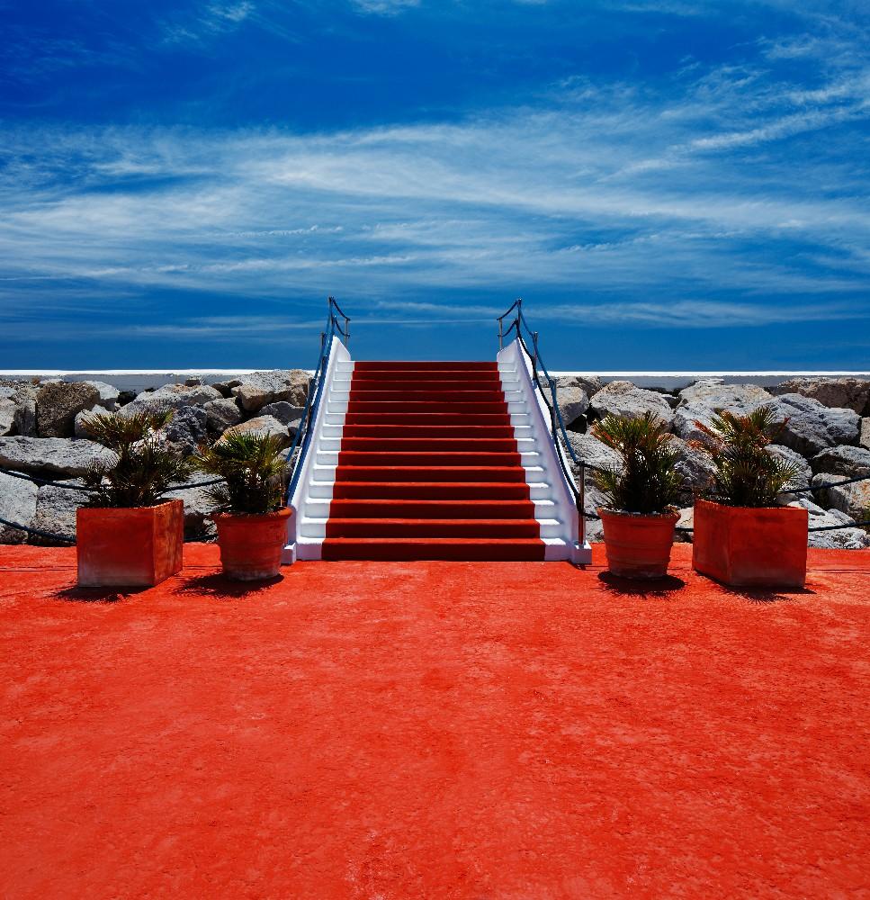 Red Carpet Stage Blue Sky Party Decoration Backdrops DBD-19433