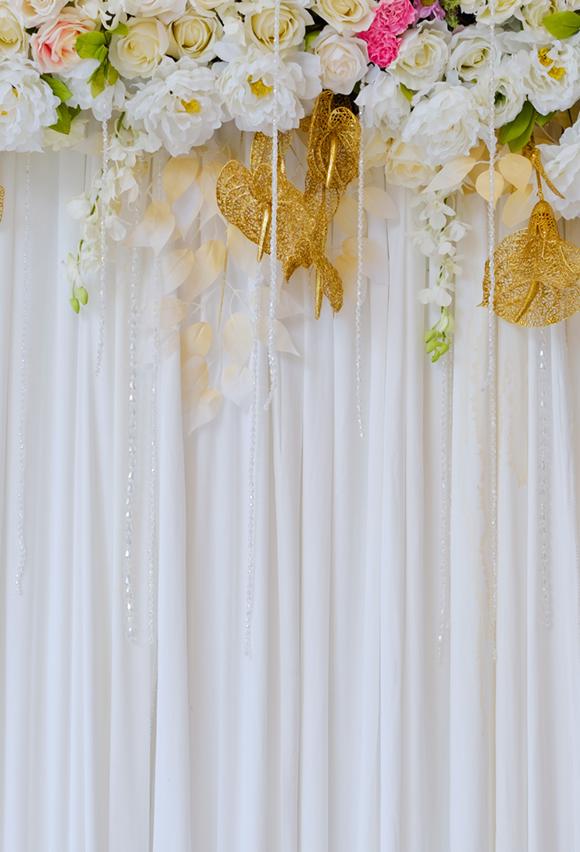 Toile de fond de Joyeux anniversaire rideaux blancs Toile de fond de douche de bébé J04272