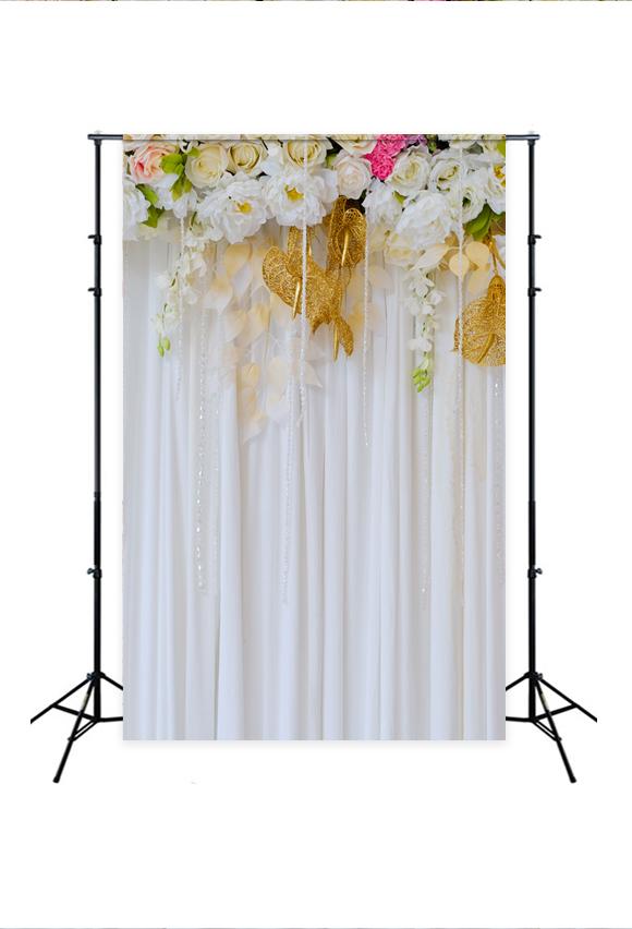 Toile de fond de Joyeux anniversaire rideaux blancs Toile de fond de douche de bébé J04272