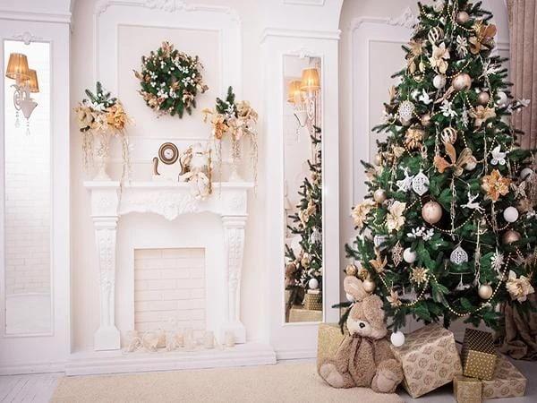 Christmas Gifts Fireplace White Wall Background for Photography KAT-11