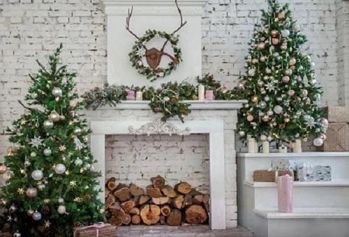Christams Tree Fireplace Brick Wall Photo Studio Backdrop KAT-18