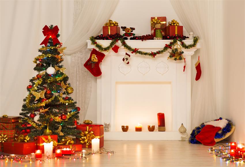 Toile de Fond de Cheminée d'arbre de Noël pour Décorations KAT-192