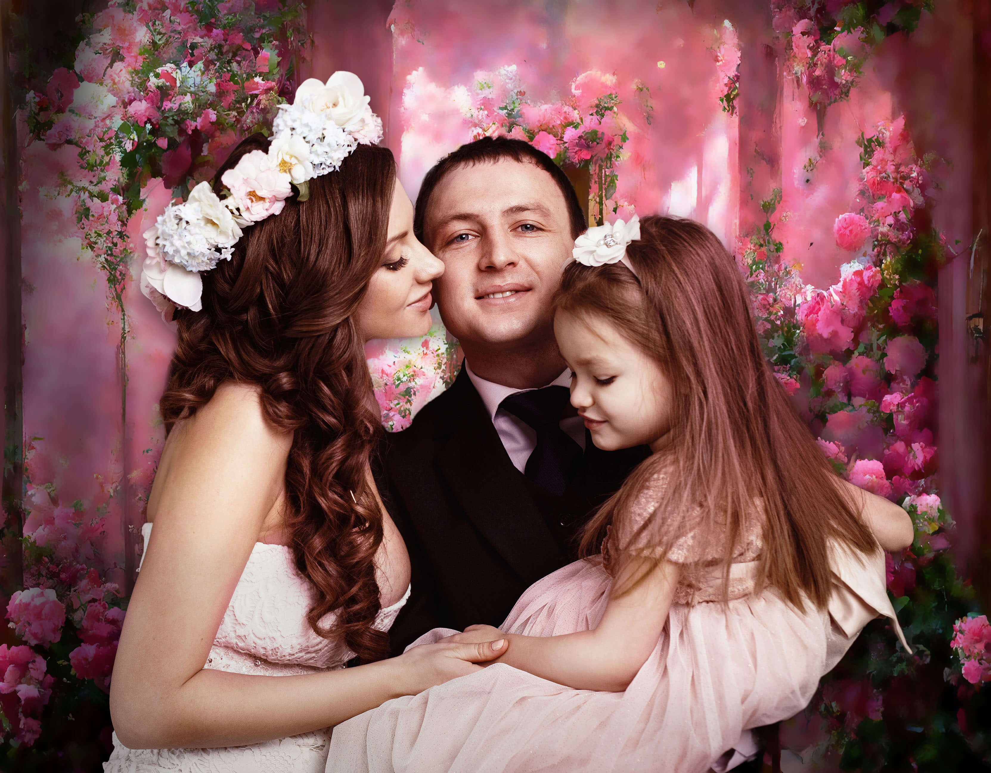 Toile de Fond Peinte de Couloir de Fleurs Roses M-26