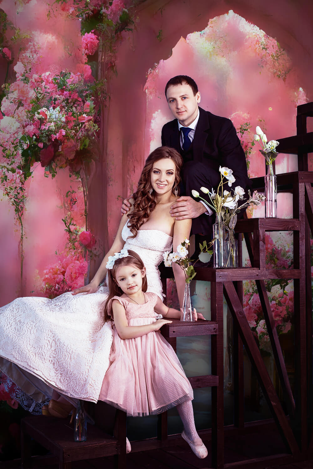 Toile de Fond Peinte de Couloir de Fleurs Roses M-26