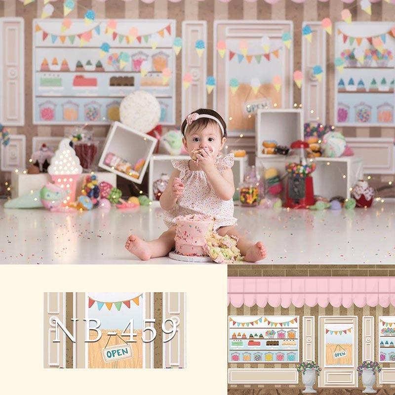 Toile De Fond De Photographie De Pâtisserie Sucrée De Dessin Animé Pour Bébé Fille Nb-459