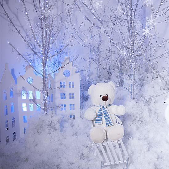 Toile de fond d'Ours d'hiver Arbre Neige pour la photographie S-3217