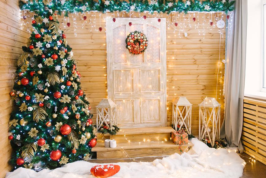 Christmas LightsTree Wreath Door Decorations Backdrop