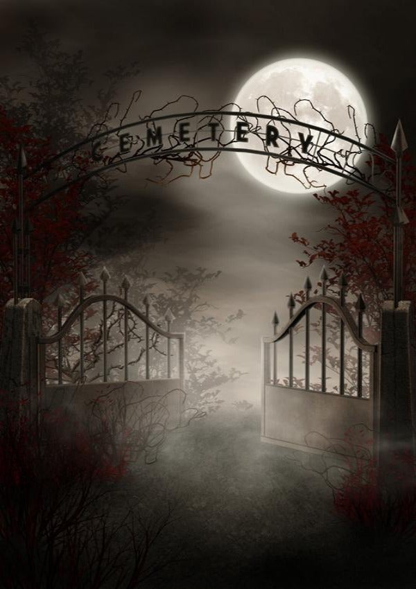 Halloween Graveyard Gate Scary Night Photography Backdrop