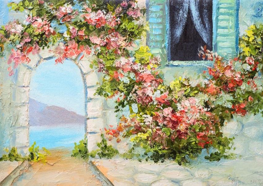 Colorful Flowers Seascape Backdrop for Photography