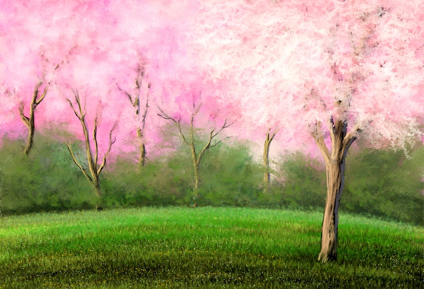 PInk Spring Green Grass Photo Booth Backdrop