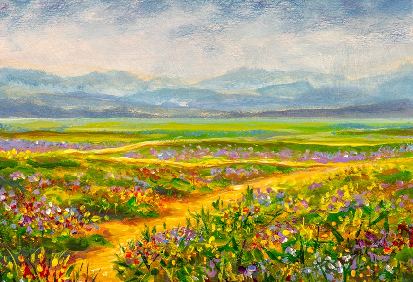 Spring Flowers Road Mountain Photo Booth Backdrop