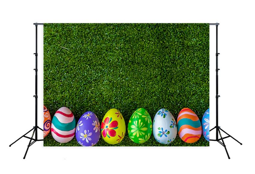 Colorful Easter Eggs Green Grass Photography Backdrop SH122