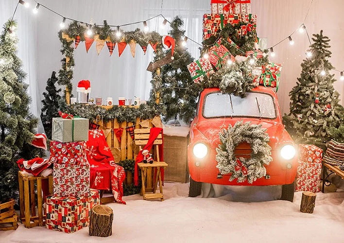 Décoration de Noël en bois sapin et voiture Xmas Tradi - Rouge
