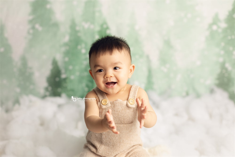 Toile de Fond de Sapins Neige Bébé Photographie Zg-71