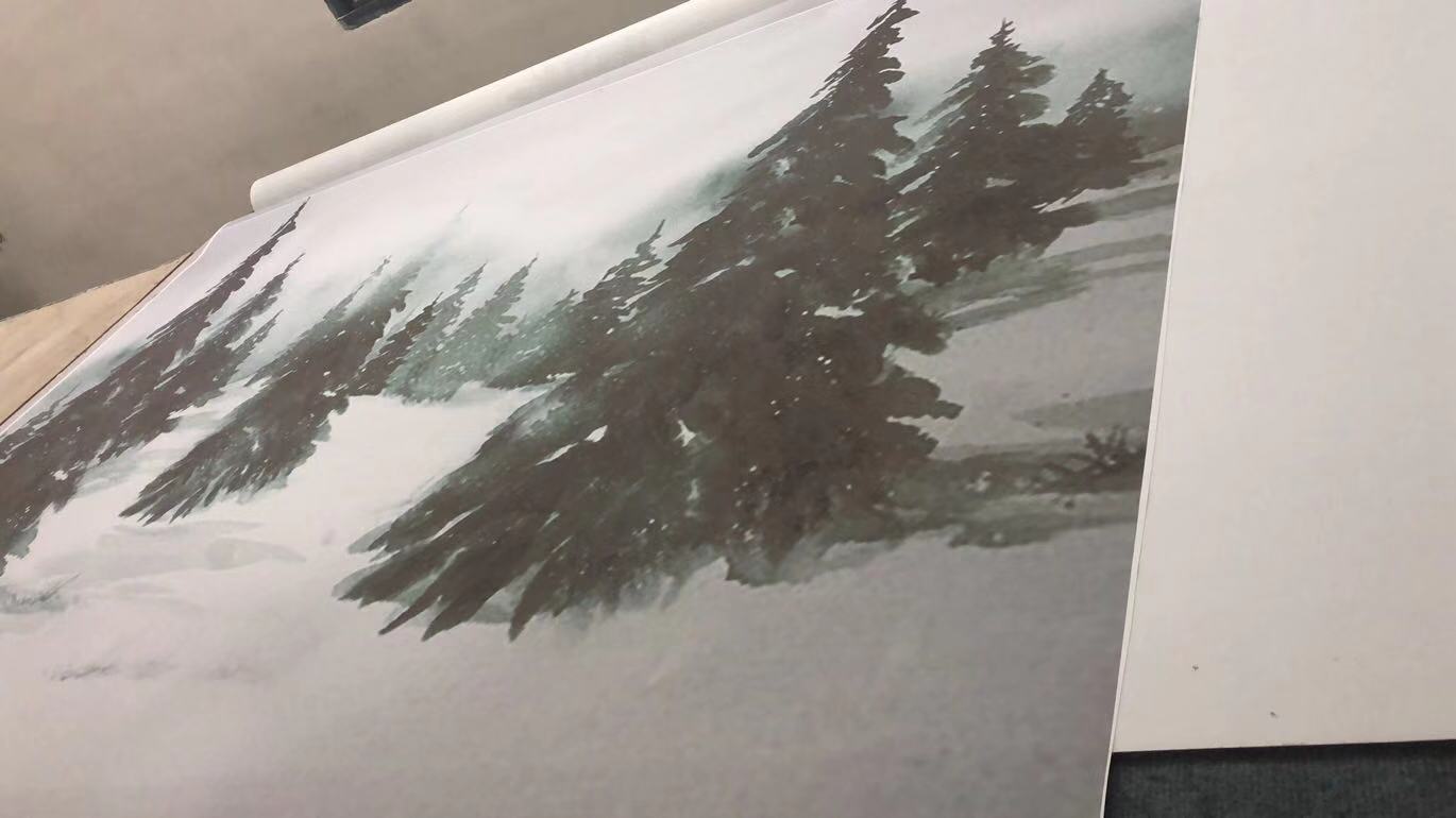 Toile De Fond Neige Arbres De Noël Peinture Sapins Fond Pour La Photographie Zh-147