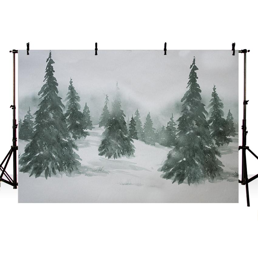 Toile De Fond Neige Arbres De Noël Peinture Sapins Fond Pour La Photographie Zh-147