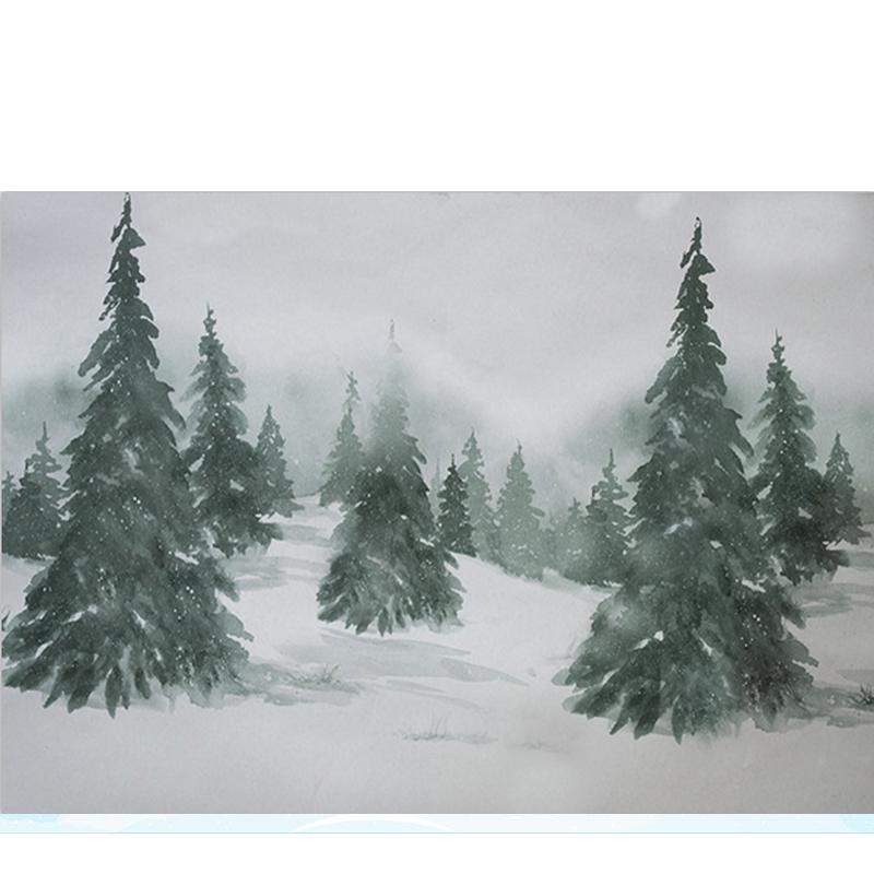 Toile De Fond Neige Arbres De Noël Peinture Sapins Fond Pour La Photographie Zh-147