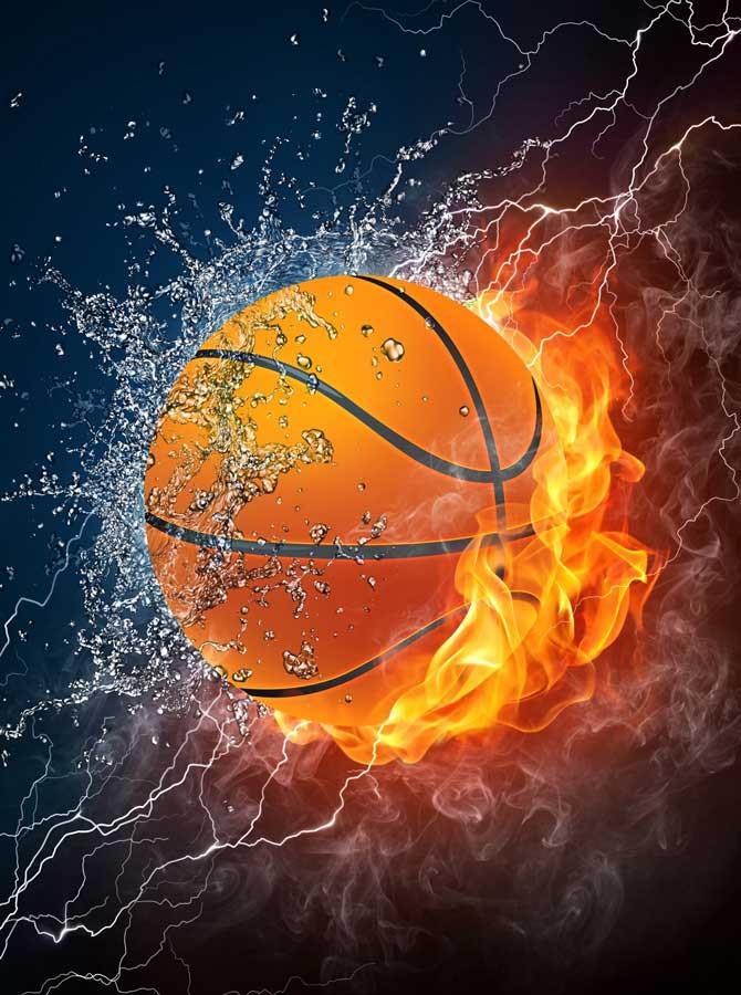 Superburning Sports ackground Basketball In Water and Fire