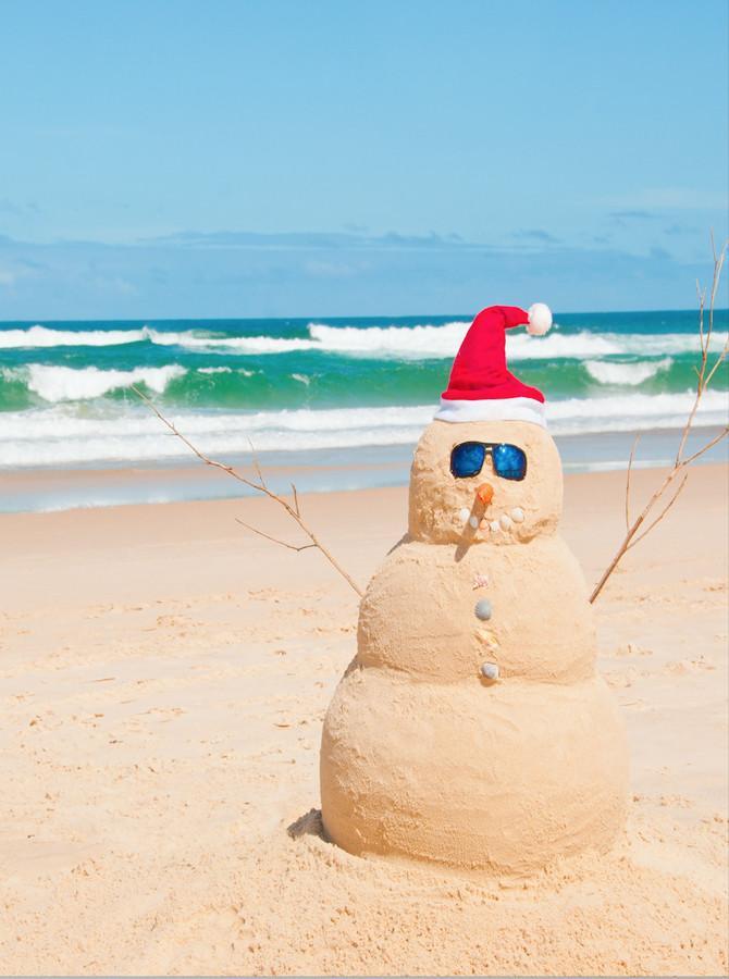 Christmas Beach Snowman Blue Sky Backdrop KAT-176