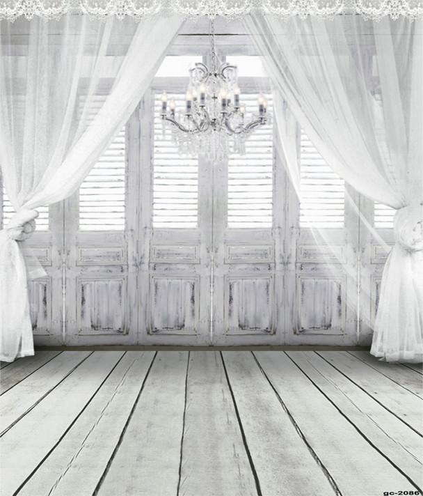 White Retro Wood Door Window Curtain Backdrop for Photo Shoot gc-2086-1