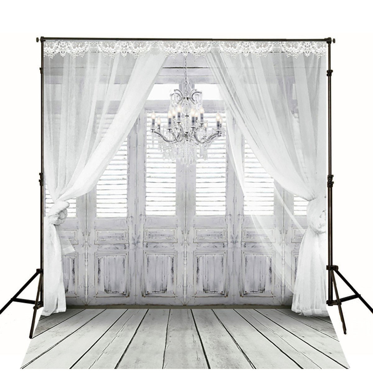 White Retro Wood Door Window Curtain Backdrop for Photo Shoot gc-2086-1