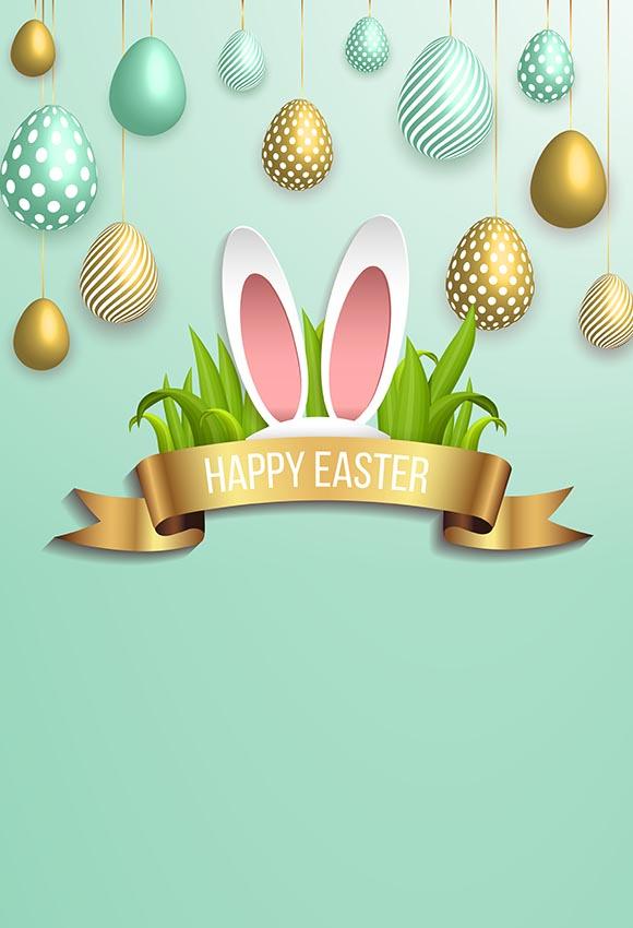 Happy Easter Easter Bunny Eggs Spring Green Photography Backdrop LV-1466