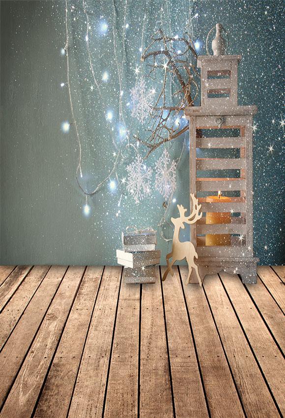 Toile de fond de photo de mur vert de lumières de Noël LV-934