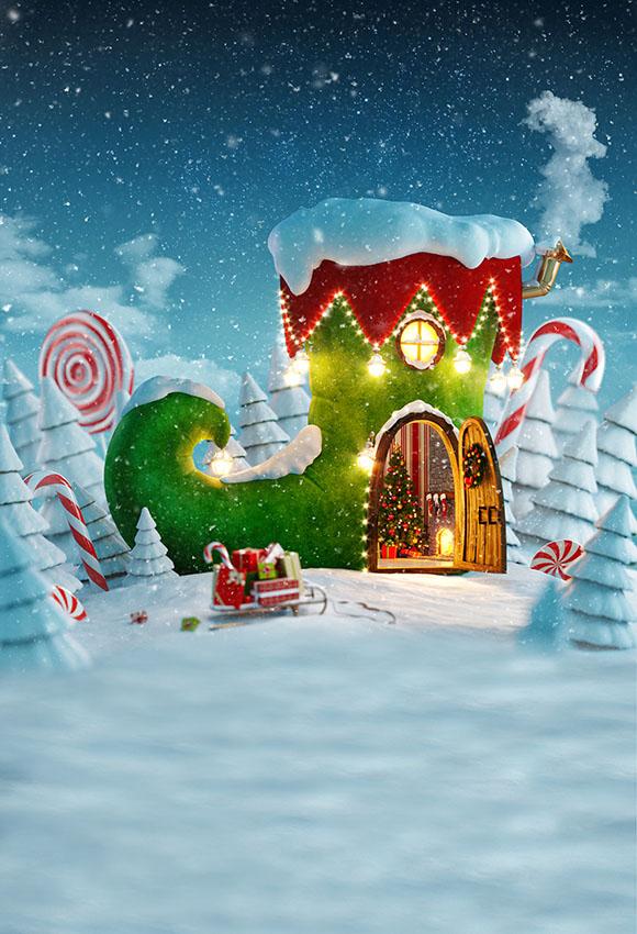 Toile de fond de photographie de neige de maison de démarrage de Noël LV-985