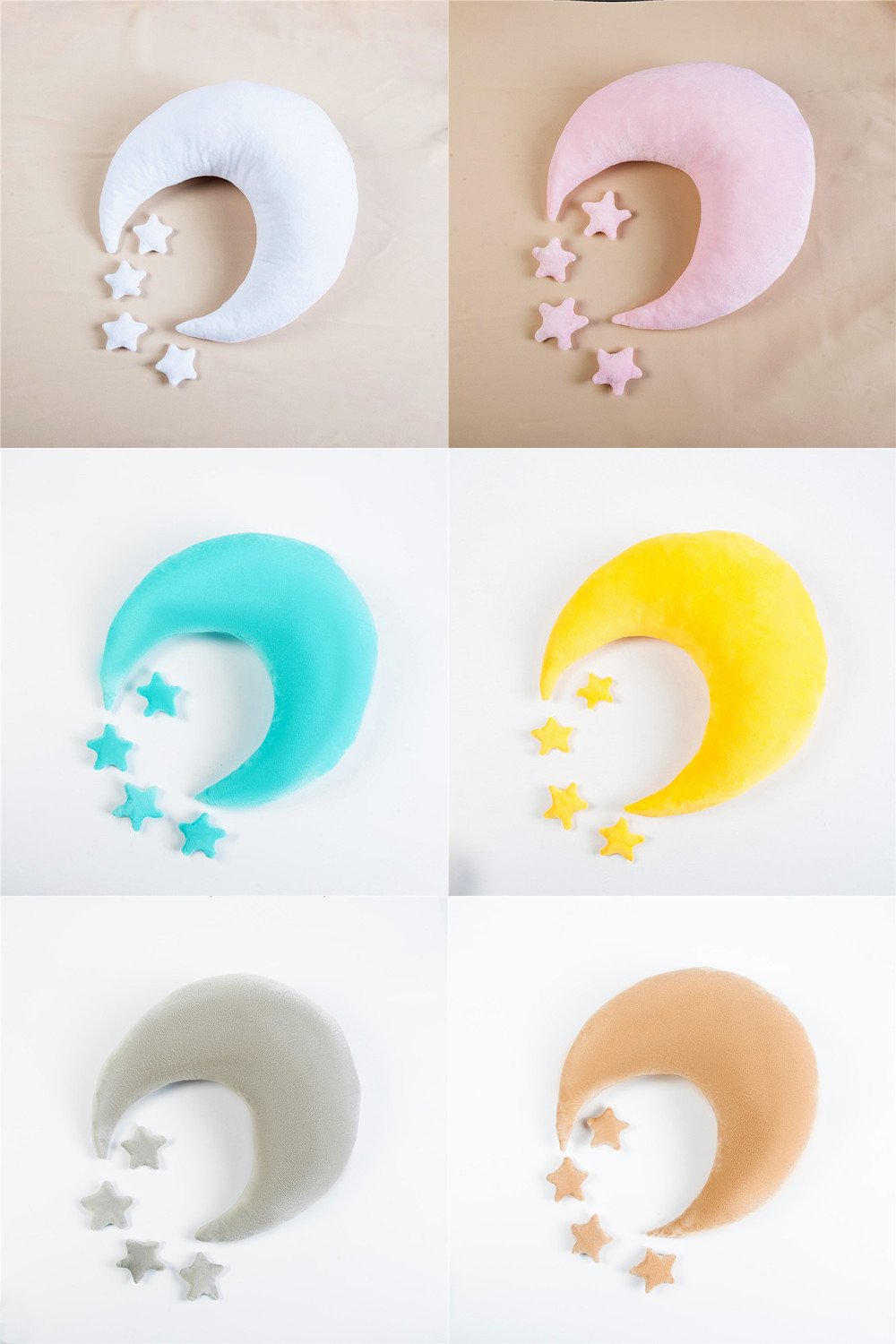 1+4pcs Nouveau-né Bébé Photographie Accessoire Toile de Fond Croissant de Lune Étoile en Peluche Oreiller Ensemble