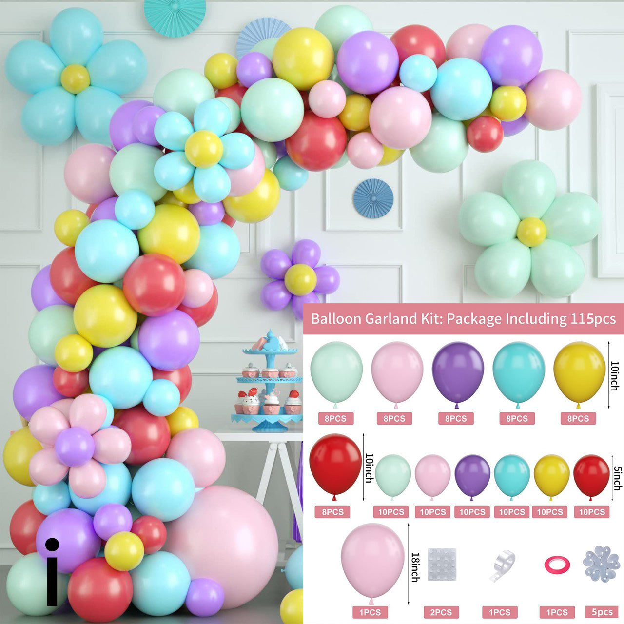 Chaîne de Ballons Marguerite Macaron Colorée BA23