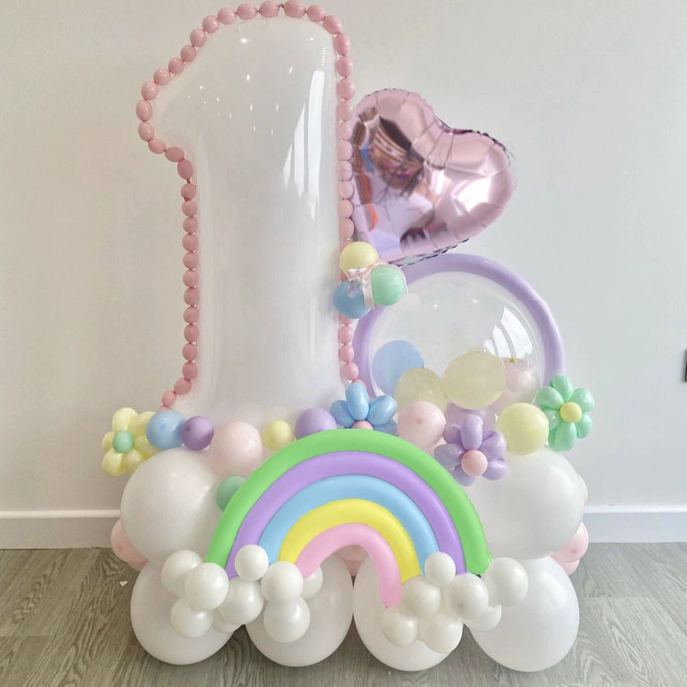 Ensemble de Ballons Chiffres d'Anniversaire Blancs Macaron Rainbow 32" BA35