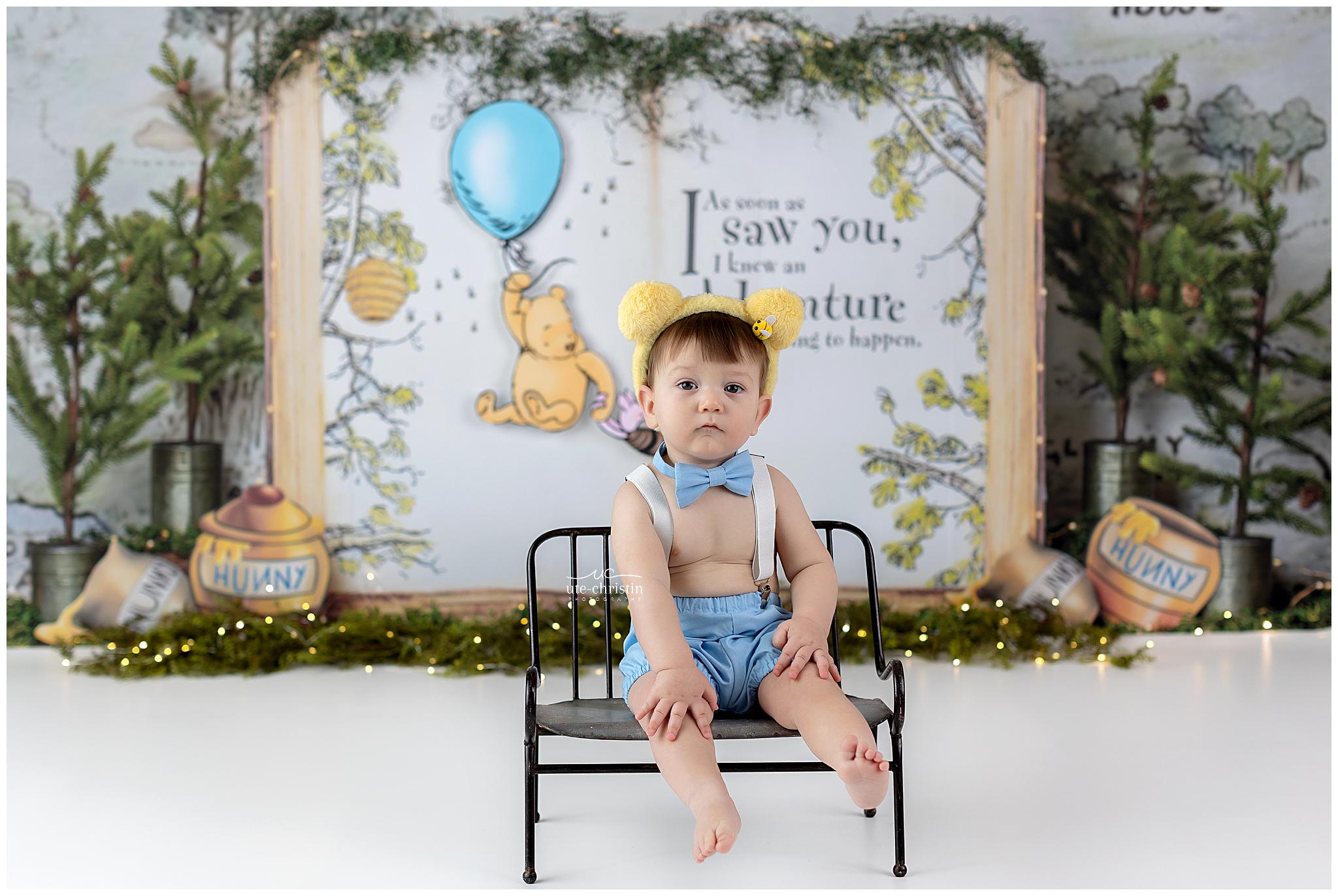 Toile de fond Smash Cake Winnie Ballon Forêt Citation 1er Anniversaire MRR9-63