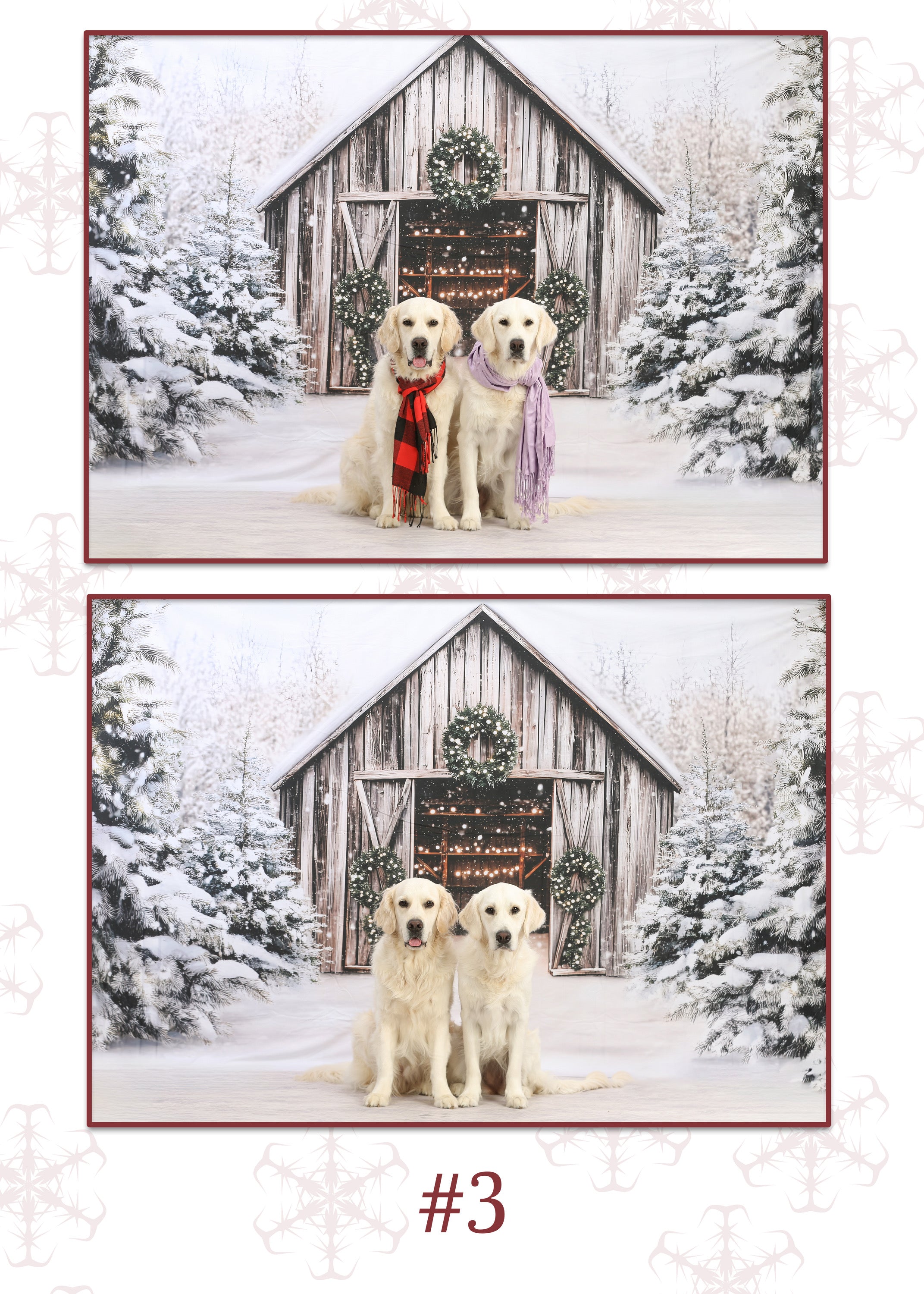 Toile de fond Noël Grange Rustique avec Couronnes GQ58-46