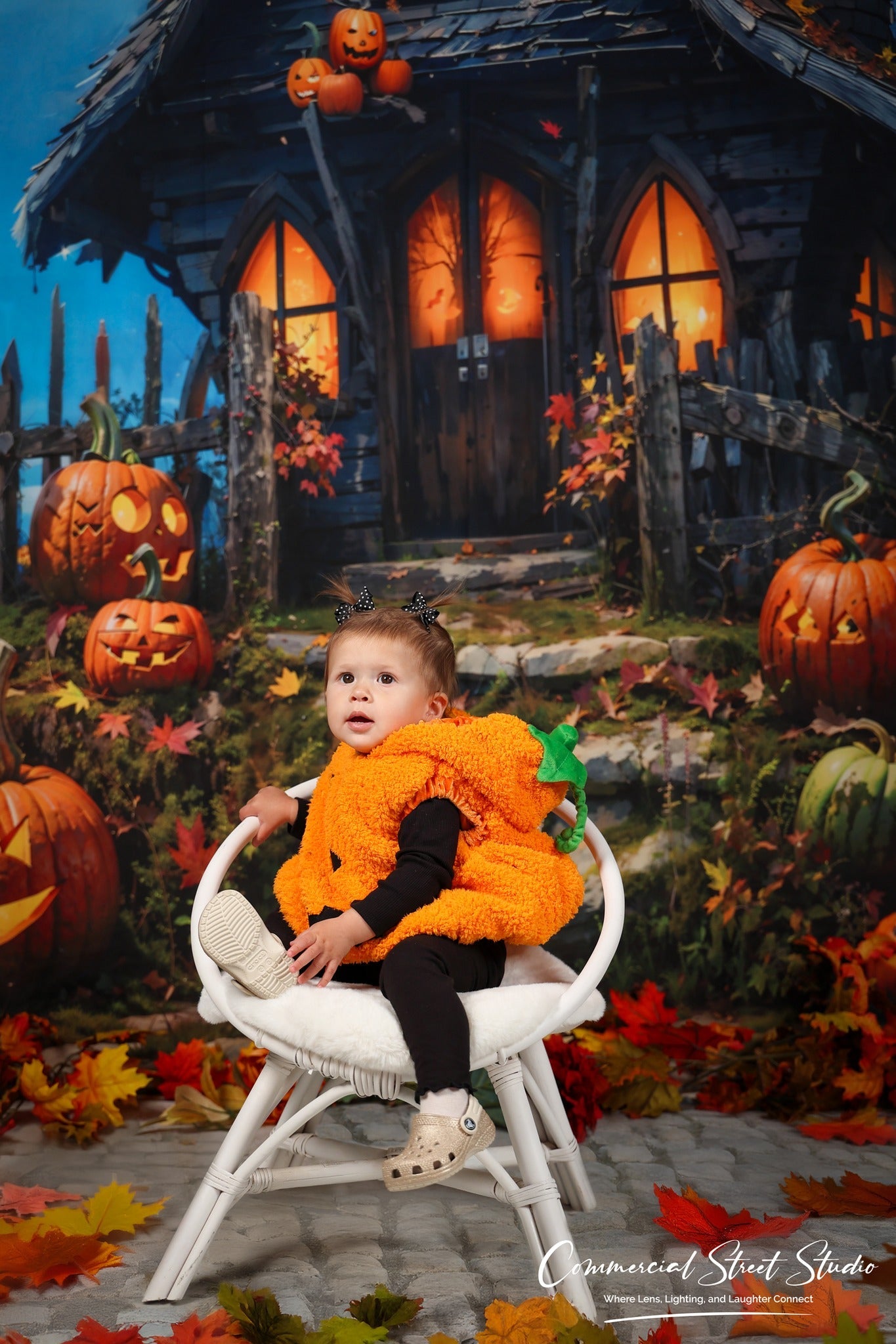 Toile de fond Halloween Chaumière Citrouilles Nuit Photo Halloween MRR9-68