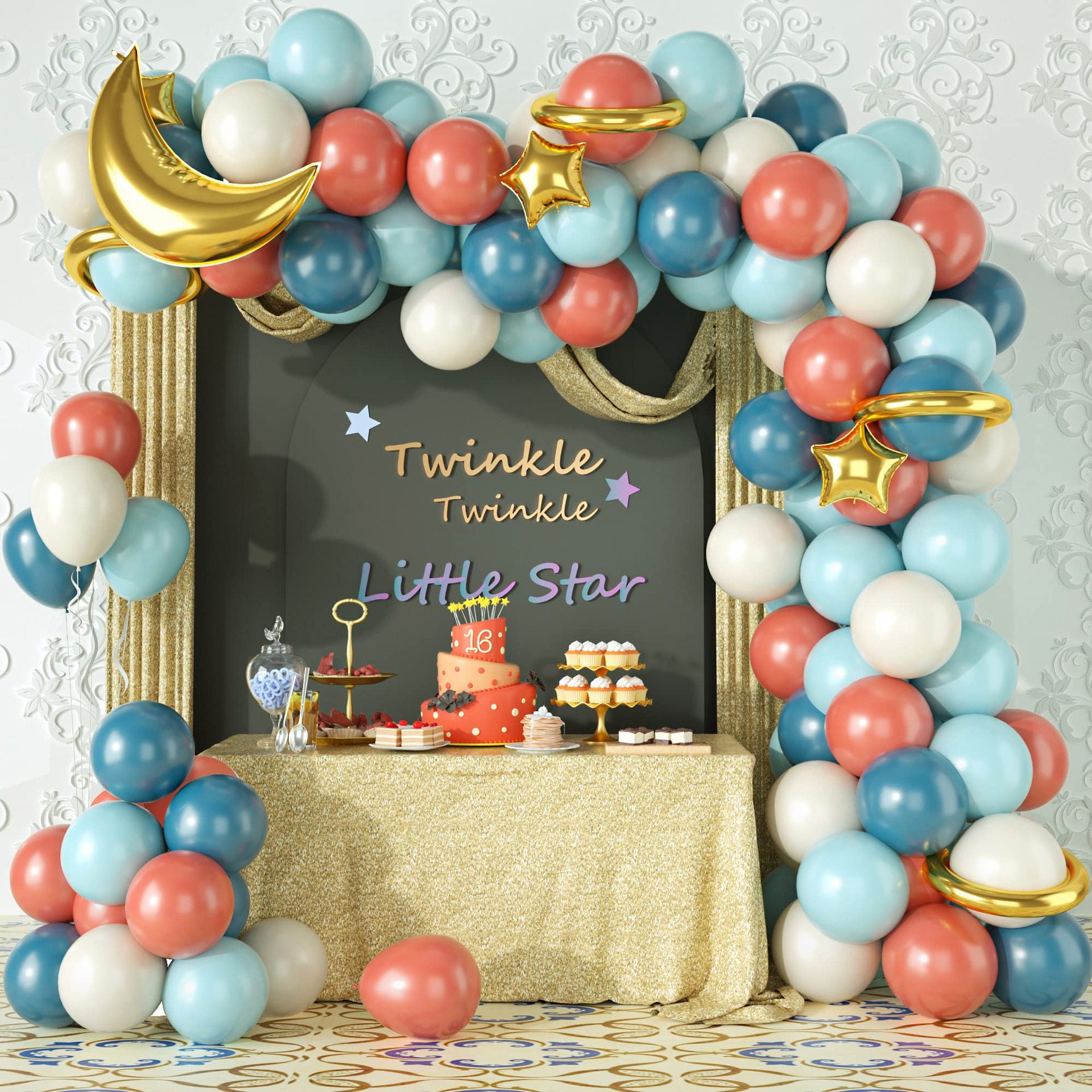 Chaîne de Ballons Étoile Vintage Bleu Poudré pour Anniversaire BA11